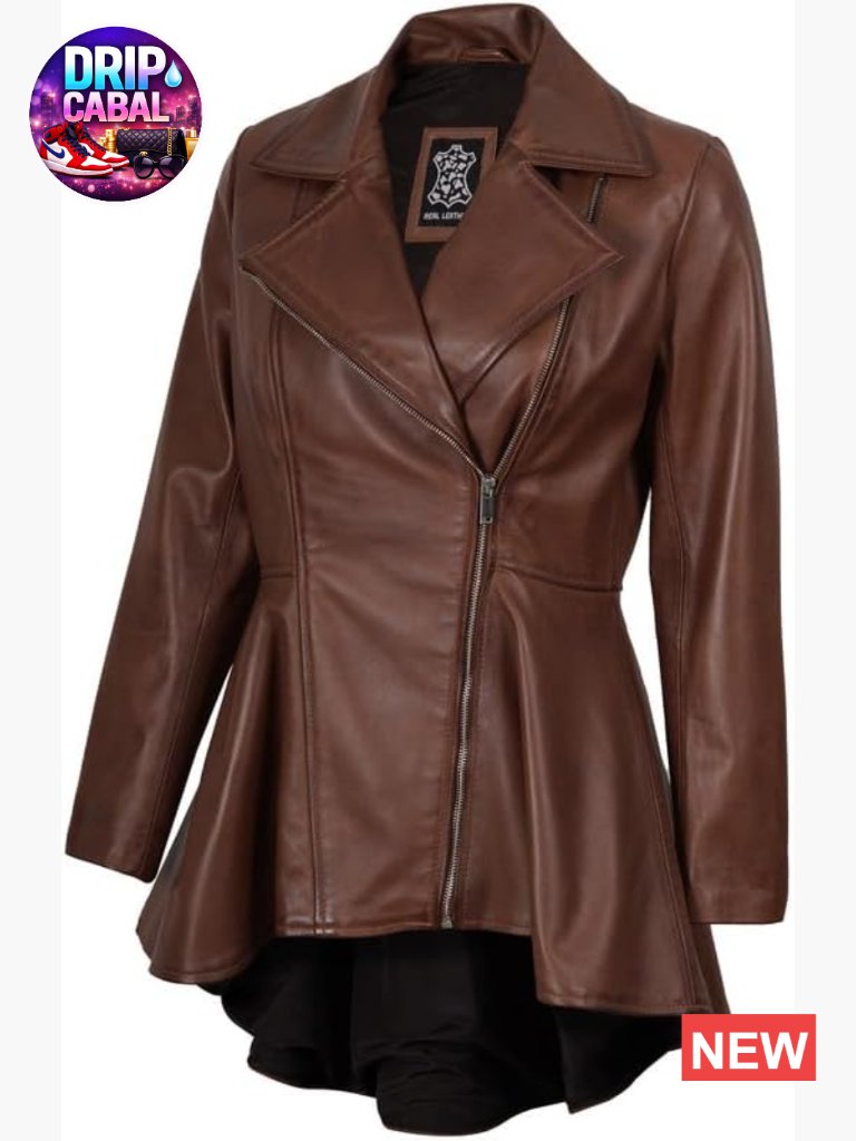 Real Lambskin Leather Peplum Asymmetrical Jacket W/ Pockets
